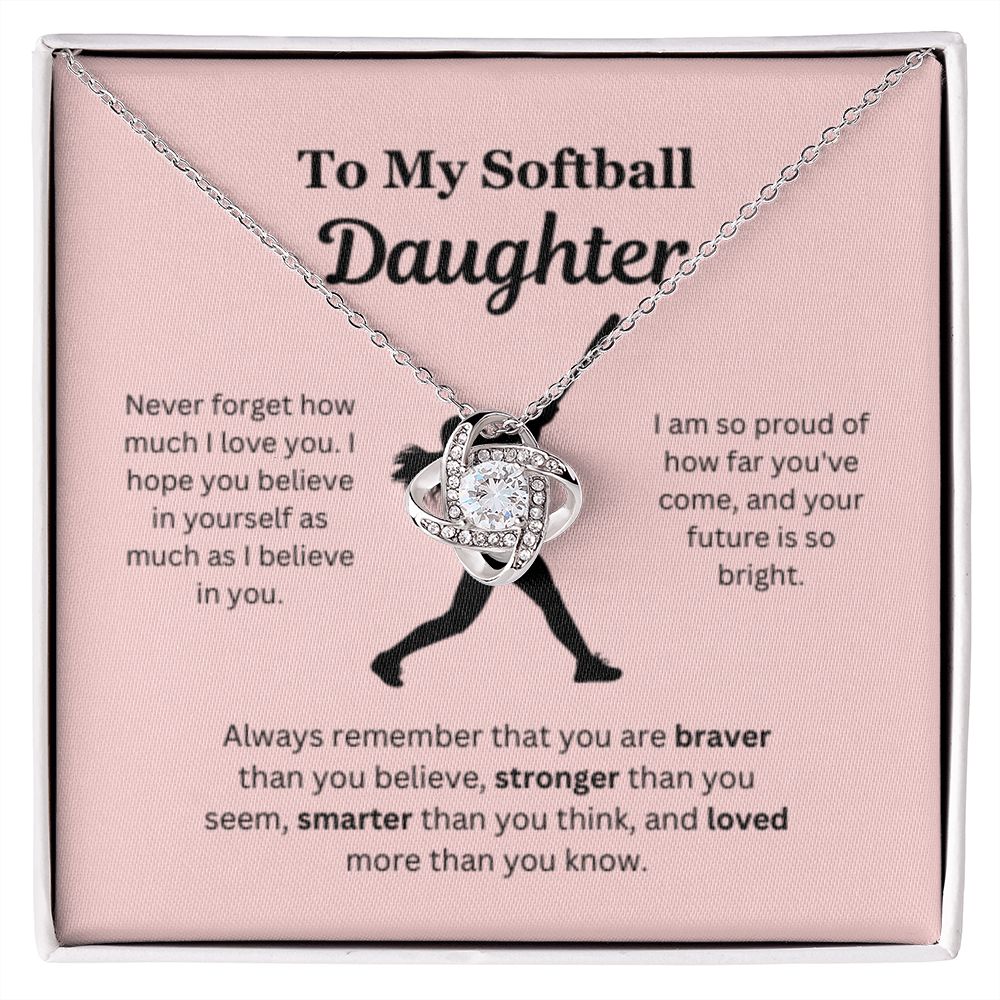 EllePendants To My Softball Daughter Necklace, Father Daughter Necklace, Mother Daughter Necklace, Daughter Birthday, Heart Jewelry, Gold Jewelry, Love Knot, Message Card Necklace