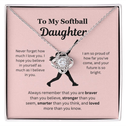 EllePendants To My Softball Daughter Necklace, Father Daughter Necklace, Mother Daughter Necklace, Daughter Birthday, Heart Jewelry, Gold Jewelry, Love Knot, Message Card Necklace