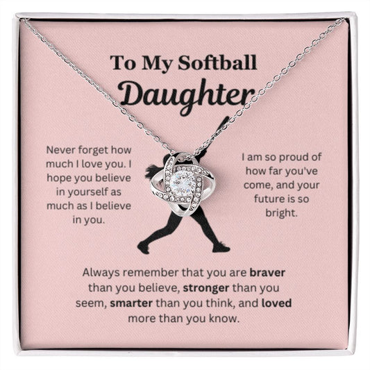 EllePendants To My Softball Daughter Necklace, Father Daughter Necklace, Mother Daughter Necklace, Daughter Birthday, Heart Jewelry, Gold Jewelry, Love Knot, Message Card Necklace