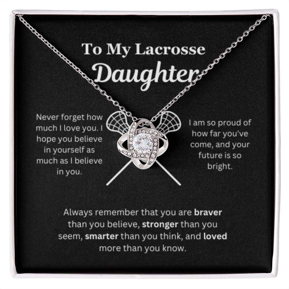 EllePendants To My Lacrosse Daughter Necklace, Father Daughter Necklace, Mother Daughter Necklace, Daughter Birthday, Heart Jewelry, Gold Jewelry, Love Knot, Message Card Necklace