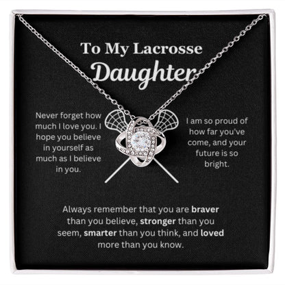 EllePendants To My Lacrosse Daughter Necklace, Father Daughter Necklace, Mother Daughter Necklace, Daughter Birthday, Heart Jewelry, Gold Jewelry, Love Knot, Message Card Necklace