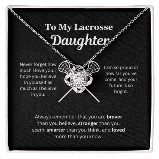 EllePendants To My Lacrosse Daughter Necklace, Father Daughter Necklace, Mother Daughter Necklace, Daughter Birthday, Heart Jewelry, Gold Jewelry, Love Knot, Message Card Necklace