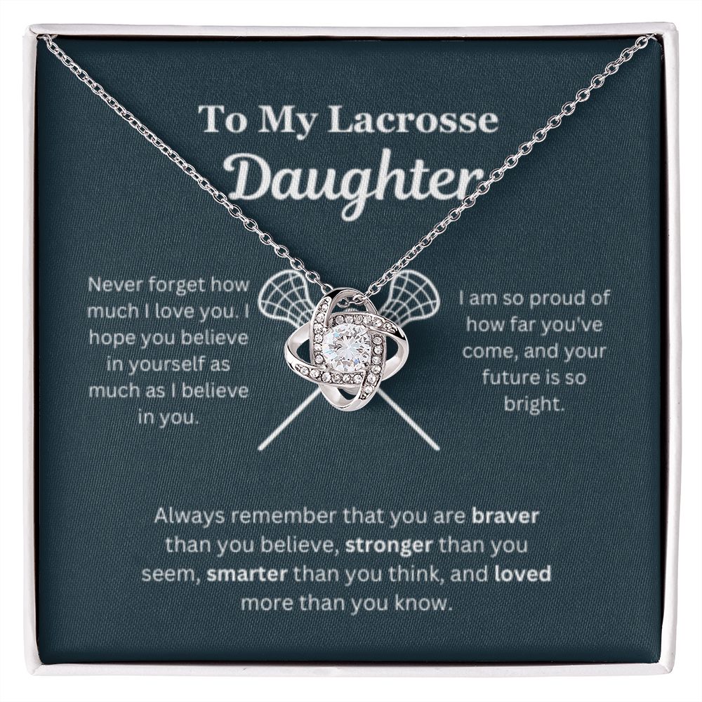 EllePendants To My Lacrosse Daughter Necklace, Father Daughter Necklace, Mother Daughter Necklace, Daughter Birthday, Heart Jewelry, Gold Jewelry, Love Knot, Message Card Necklace