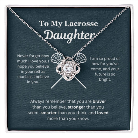EllePendants To My Lacrosse Daughter Necklace, Father Daughter Necklace, Mother Daughter Necklace, Daughter Birthday, Heart Jewelry, Gold Jewelry, Love Knot, Message Card Necklace