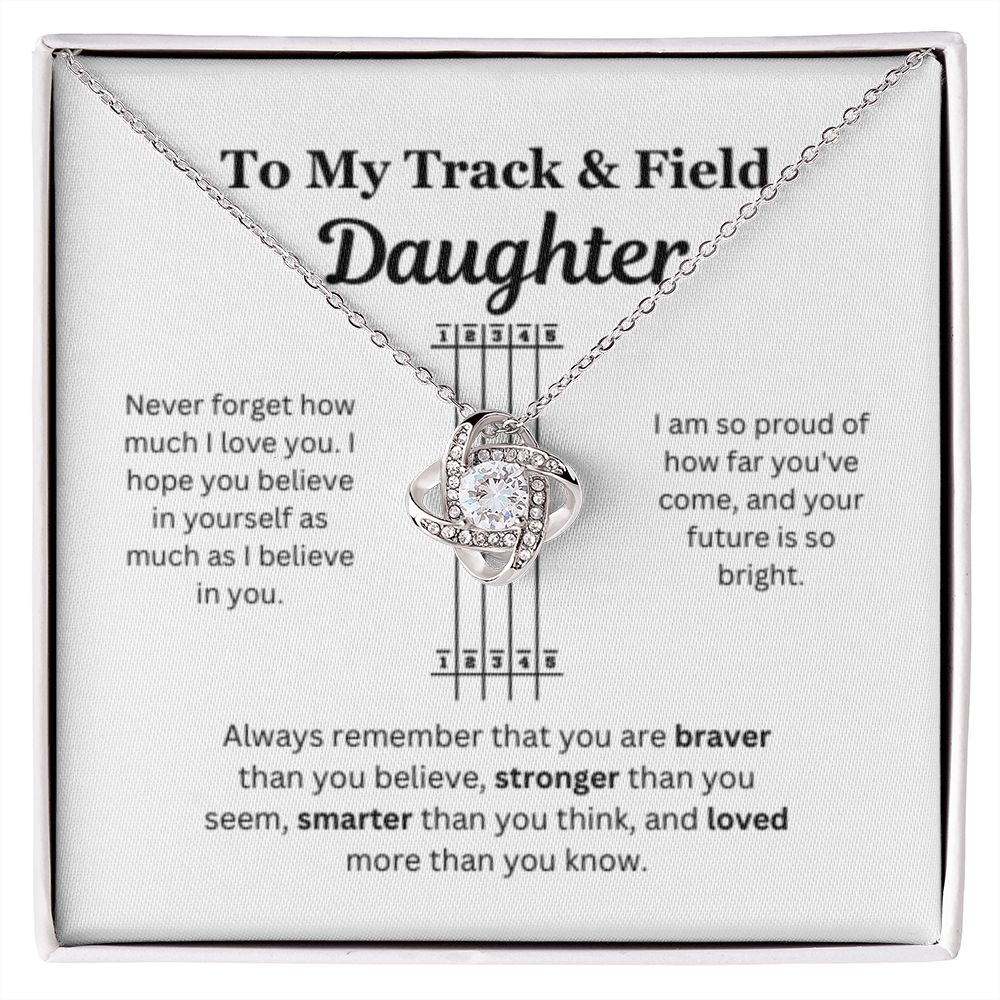 EllePendants To My Track and Field Daughter Necklace, Father Daughter Necklace, Mother Daughter Necklace, Daughter Birthday, Heart Jewelry, Gold Jewelry, Love Knot, Message Card Necklace