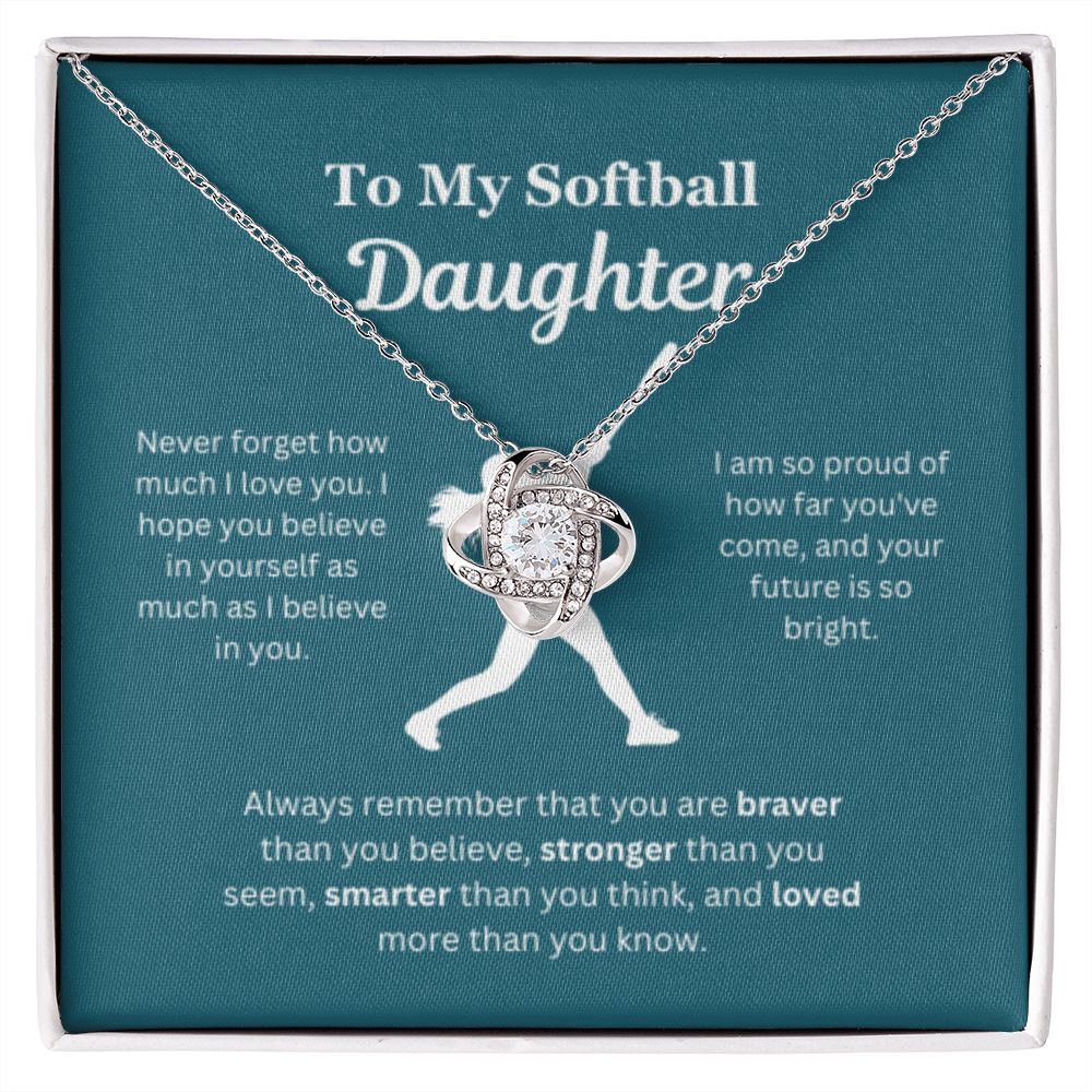 EllePendants To My Softball Daughter Necklace, Father Daughter Necklace, Mother Daughter Necklace, Daughter Birthday, Heart Jewelry, Gold Jewelry, Love Knot, Message Card Necklace