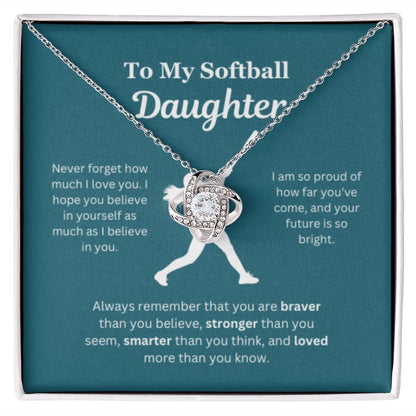 EllePendants To My Softball Daughter Necklace, Father Daughter Necklace, Mother Daughter Necklace, Daughter Birthday, Heart Jewelry, Gold Jewelry, Love Knot, Message Card Necklace