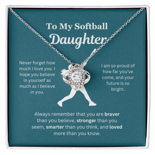 EllePendants To My Softball Daughter Necklace, Father Daughter Necklace, Mother Daughter Necklace, Daughter Birthday, Heart Jewelry, Gold Jewelry, Love Knot, Message Card Necklace