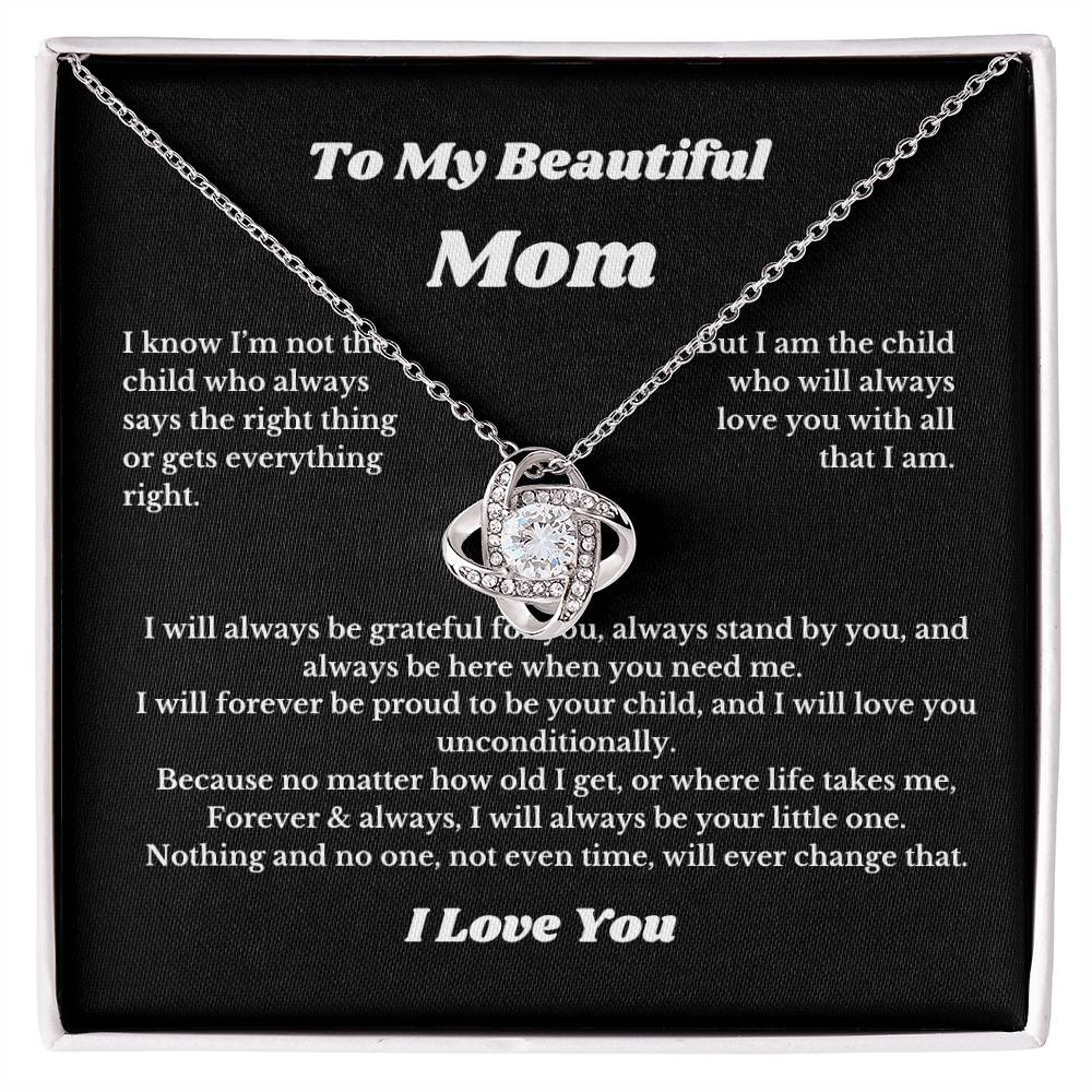 To My Beautiful Mom Love Knot Necklace Gift For Mothers Day, Valentines, Message Card