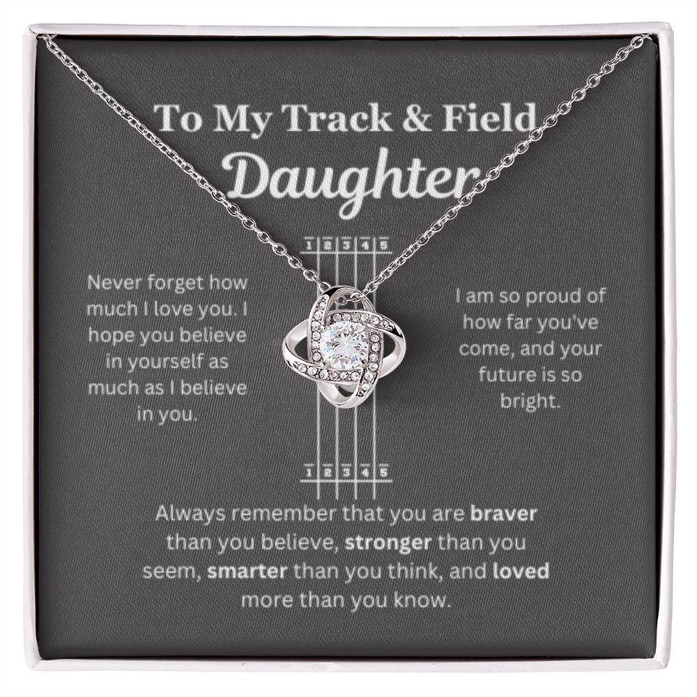 EllePendants To My Track and Field Daughter Necklace, Father Daughter Necklace, Mother Daughter Necklace, Daughter Birthday, Heart Jewelry, Gold Jewelry, Love Knot, Message Card Necklace