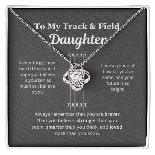EllePendants To My Track and Field Daughter Necklace, Father Daughter Necklace, Mother Daughter Necklace, Daughter Birthday, Heart Jewelry, Gold Jewelry, Love Knot, Message Card Necklace