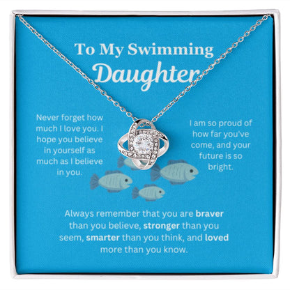EllePendants To My Swimming Daughter Necklace, Father Daughter Necklace, Mother Daughter Necklace, Daughter Birthday, Heart Jewelry, Gold Jewelry, Love Knot, Message Card Necklace