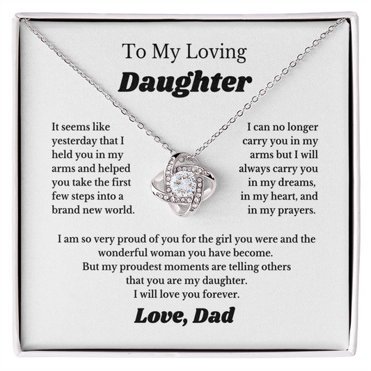 Gift For Daughter, Sterling Silver Daughter Necklace, Love Knot Pendant, Adjustable Chain, From Dad