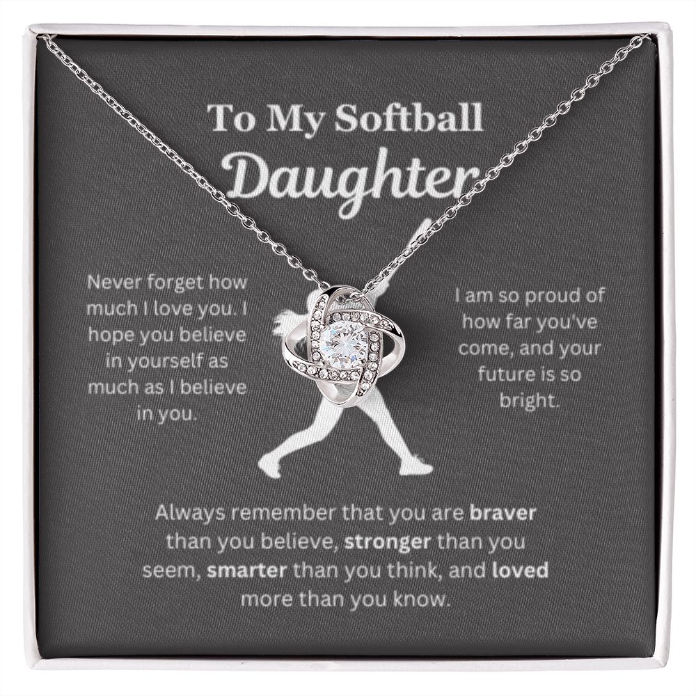 EllePendants To My Softball Daughter Necklace, Father Daughter Necklace, Mother Daughter Necklace, Daughter Birthday, Heart Jewelry, Gold Jewelry, Love Knot, Message Card Necklace