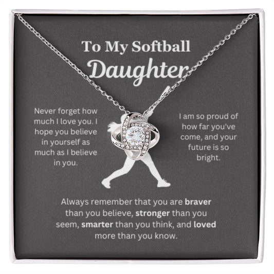 EllePendants To My Softball Daughter Necklace, Father Daughter Necklace, Mother Daughter Necklace, Daughter Birthday, Heart Jewelry, Gold Jewelry, Love Knot, Message Card Necklace