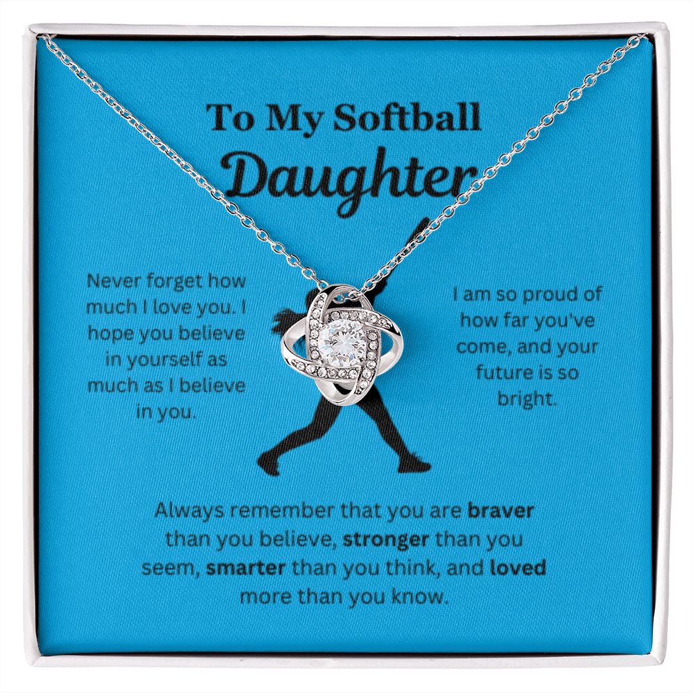 EllePendants To My Softball Daughter Necklace, Father Daughter Necklace, Mother Daughter Necklace, Daughter Birthday, Heart Jewelry, Gold Jewelry, Love Knot, Message Card Necklace