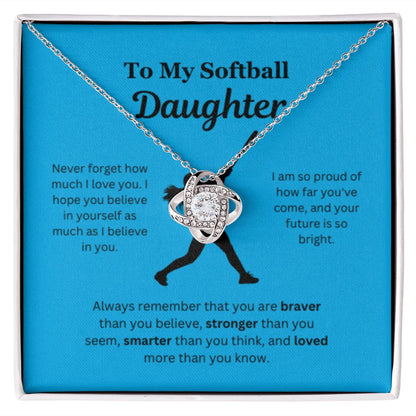 EllePendants To My Softball Daughter Necklace, Father Daughter Necklace, Mother Daughter Necklace, Daughter Birthday, Heart Jewelry, Gold Jewelry, Love Knot, Message Card Necklace