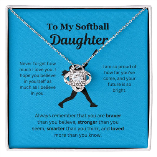 EllePendants To My Softball Daughter Necklace, Father Daughter Necklace, Mother Daughter Necklace, Daughter Birthday, Heart Jewelry, Gold Jewelry, Love Knot, Message Card Necklace