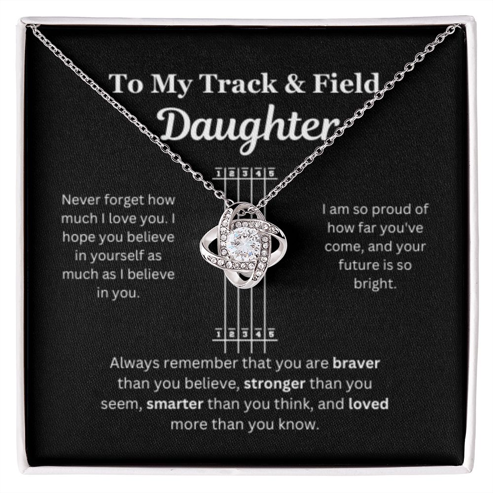 EllePendants To My Track and Field Daughter Necklace, Father Daughter Necklace, Mother Daughter Necklace, Daughter Birthday, Heart Jewelry, Gold Jewelry, Love Knot, Message Card Necklace