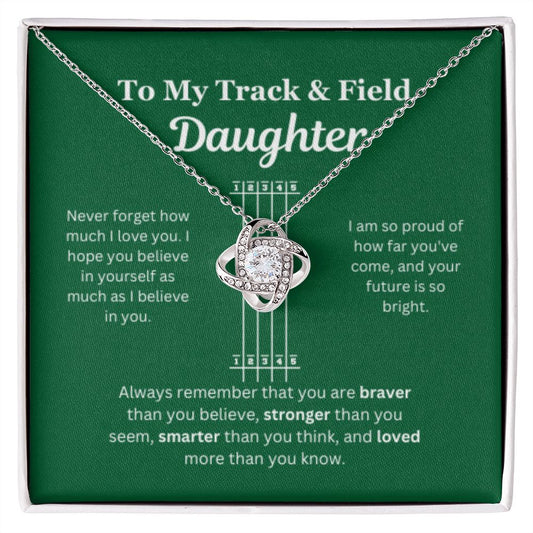 EllePendants To My Track and Field Daughter Necklace, Father Daughter Necklace, Mother Daughter Necklace, Daughter Birthday, Heart Jewelry, Gold Jewelry, Love Knot, Message Card Necklace