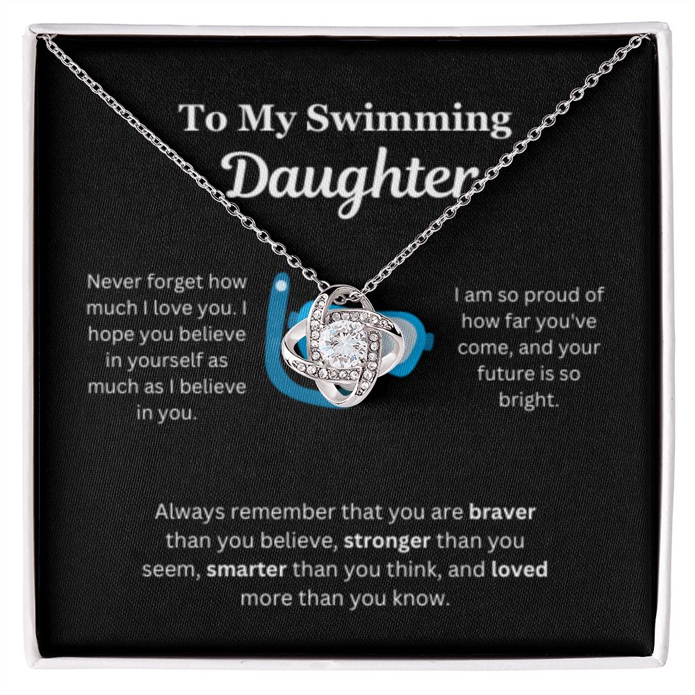 EllePendants To My Swimming Daughter Necklace, Father Daughter Necklace, Mother Daughter Necklace, Daughter Birthday, Heart Jewelry, Gold Jewelry, Love Knot, Message Card Necklace