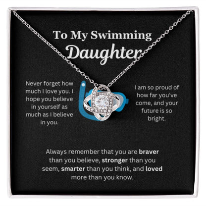 EllePendants To My Swimming Daughter Necklace, Father Daughter Necklace, Mother Daughter Necklace, Daughter Birthday, Heart Jewelry, Gold Jewelry, Love Knot, Message Card Necklace