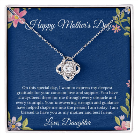 Love Knot, To Mom From Daughter Message Card Necklace, Mom Birthday Jewelry To Mom From Daughter Gifts, Mom Mother's Day Gifts From Daughter