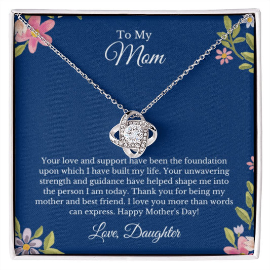 Love Knot, To Mom From Daughter Message Card Necklace, Mom Birthday Jewelry To Mom From Daughter Gifts, Mom Mother's Day Gifts From Daughter
