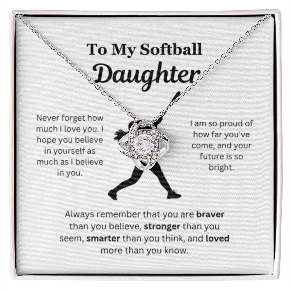 EllePendants To My Softball Daughter Necklace, Father Daughter Necklace, Mother Daughter Necklace, Daughter Birthday, Heart Jewelry, Gold Jewelry, Love Knot, Message Card Necklace
