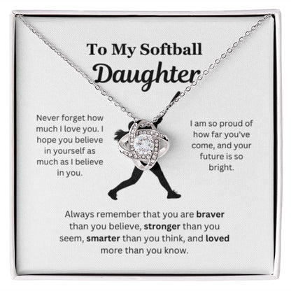 EllePendants To My Softball Daughter Necklace, Father Daughter Necklace, Mother Daughter Necklace, Daughter Birthday, Heart Jewelry, Gold Jewelry, Love Knot, Message Card Necklace