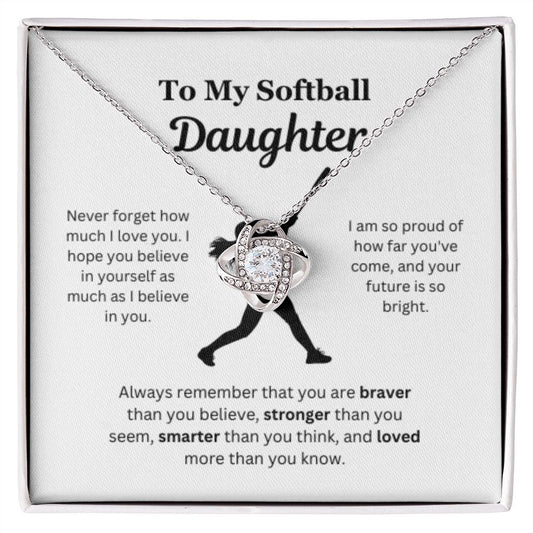 EllePendants To My Softball Daughter Necklace, Father Daughter Necklace, Mother Daughter Necklace, Daughter Birthday, Heart Jewelry, Gold Jewelry, Love Knot, Message Card Necklace