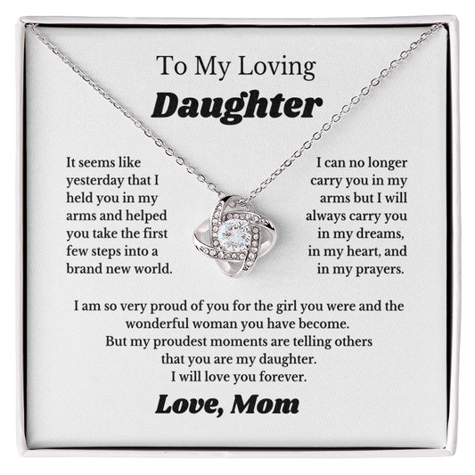 Gift For Daughter, Sterling Silver Daughter Necklace, Love Knot Pendant, Adjustable Chain, From Mom