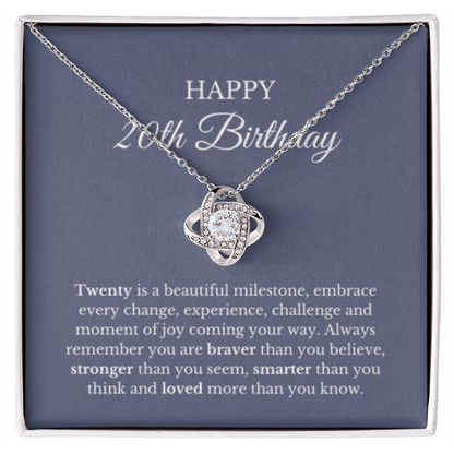 20th Birthday Necklace, Love Knot Jewelry