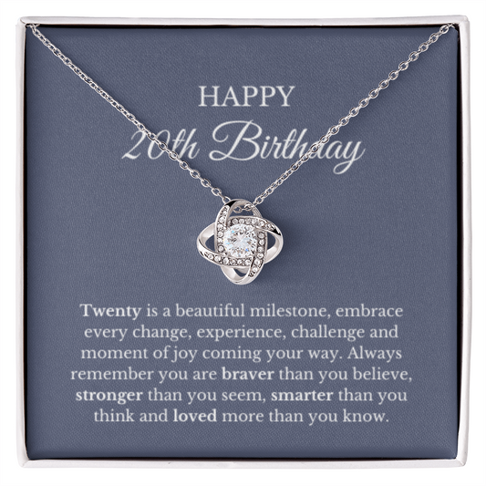 20th Birthday Necklace, Love Knot Jewelry