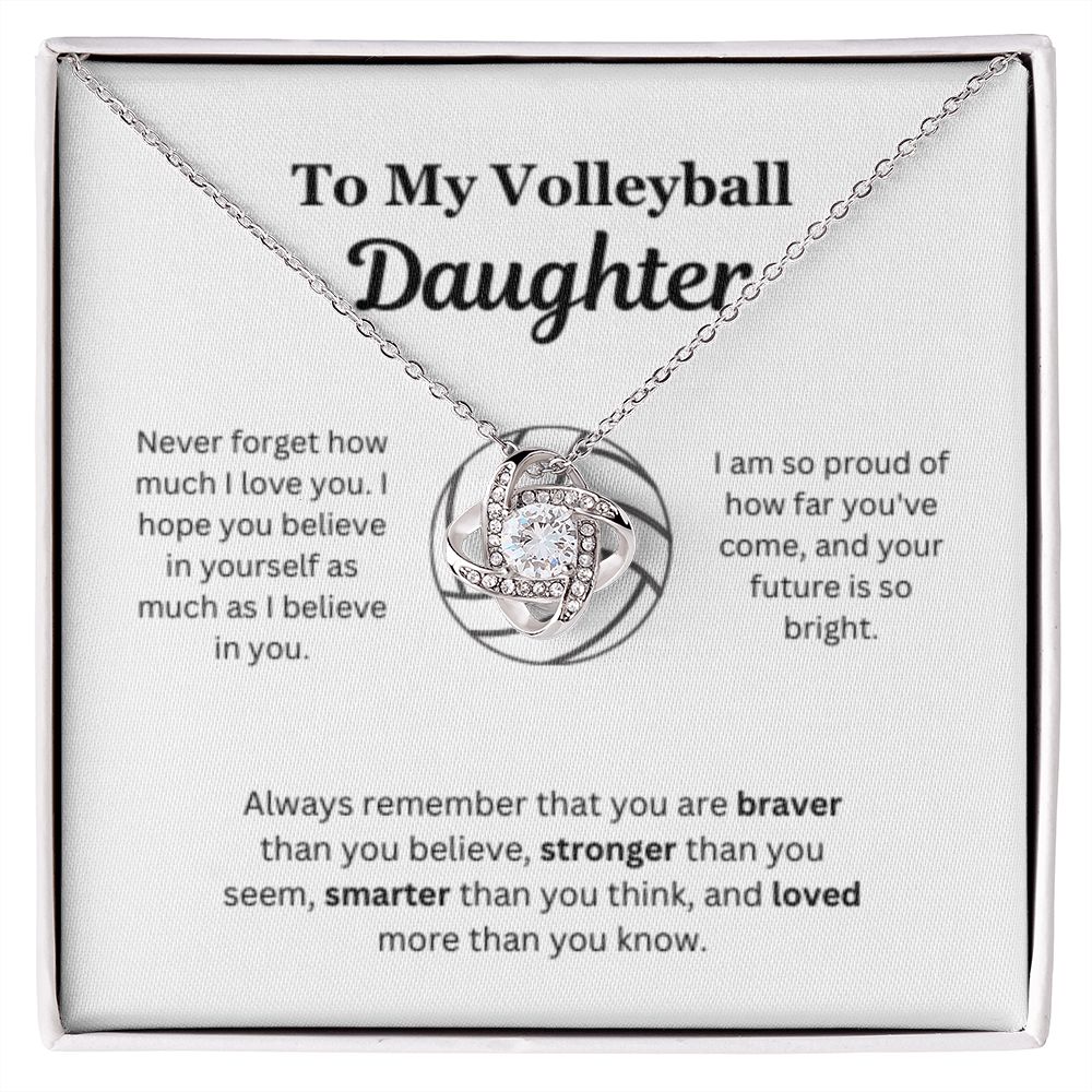 EllePendants To My Volleyball Daughter Necklace, Father Daughter Necklace, Mother Daughter Necklace, Daughter Birthday, Heart Jewelry, Gold Jewelry, Love Knot, Message Card Necklace