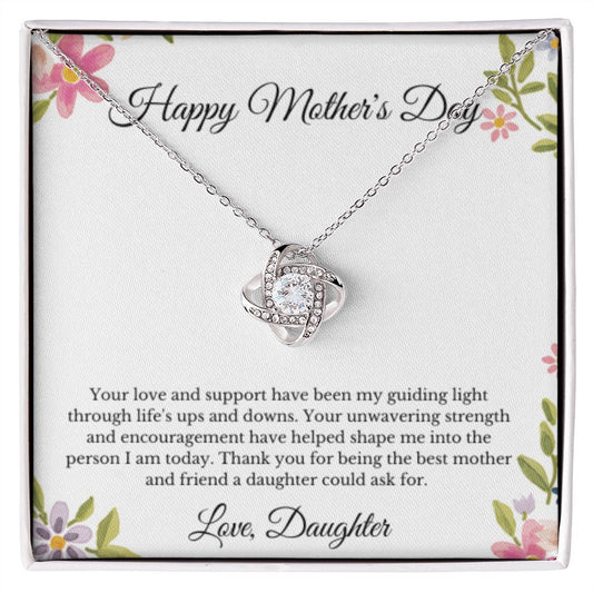 Love Knot, To Mom From Daughter Message Card Necklace, Mom Birthday Jewelry To Mom From Daughter Gifts, Mom Mother's Day Gifts From Daughter