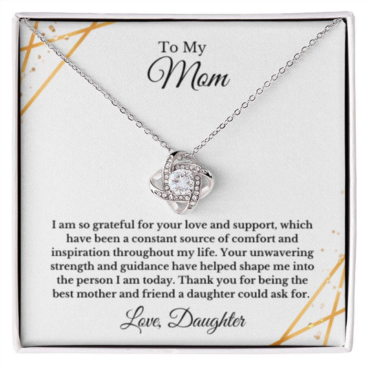 Love Knot, To Mom From Daughter Message Card Necklace, Mom Birthday Jewelry To Mom From Daughter Gifts, Mom Mother's Day Gifts From Daughter