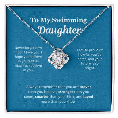 EllePendants To My Swimming Daughter Necklace, Father Daughter Necklace, Mother Daughter Necklace, Daughter Birthday, Heart Jewelry, Gold Jewelry, Love Knot, Message Card Necklace