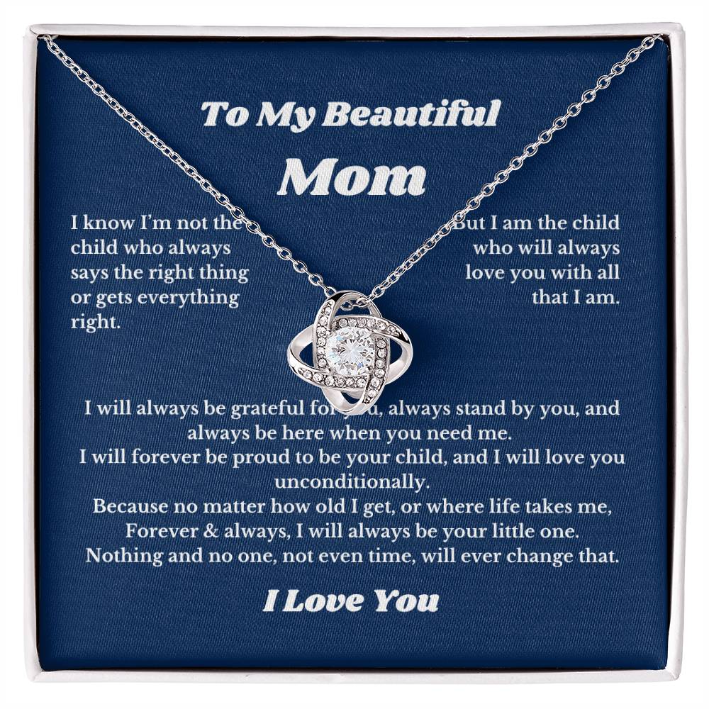 To My Beautiful Mom Love Knot Necklace Gift For Mothers Day, Valentines, Message Card