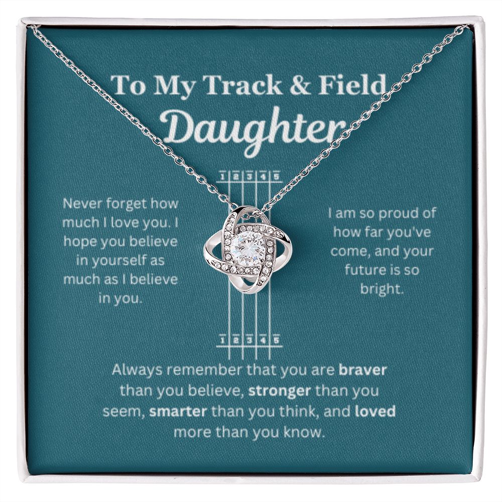 EllePendants To My Track and Field Daughter Necklace, Father Daughter Necklace, Mother Daughter Necklace, Daughter Birthday, Heart Jewelry, Gold Jewelry, Love Knot, Message Card Necklace