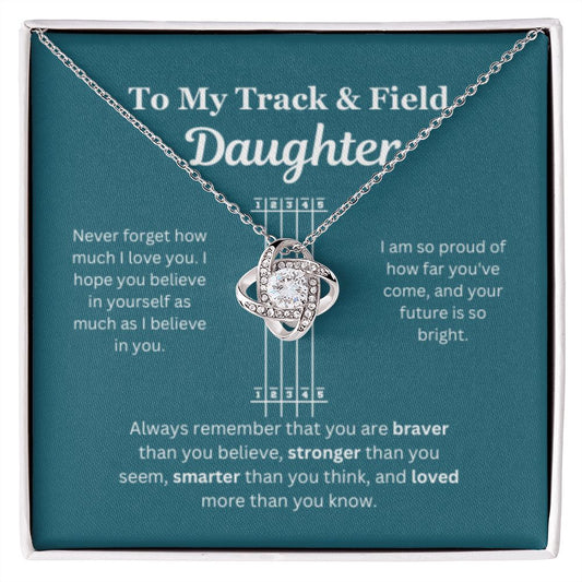 EllePendants To My Track and Field Daughter Necklace, Father Daughter Necklace, Mother Daughter Necklace, Daughter Birthday, Heart Jewelry, Gold Jewelry, Love Knot, Message Card Necklace