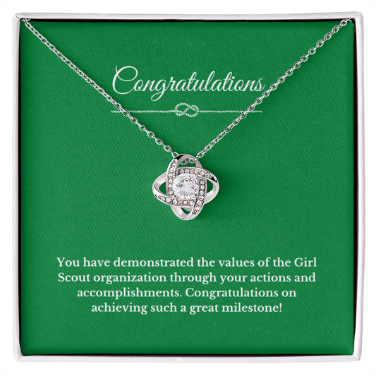 Love Knot Scout Gift  Necklace, Leader Gift, Gold Award Jewelry.