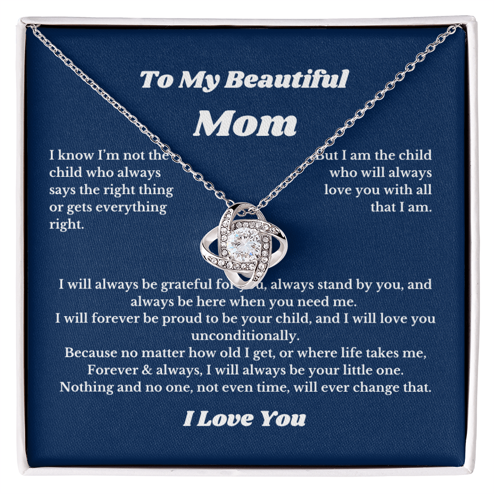 To My Beautiful Mom Love Knot Necklace Gift For Mothers Day, Valentines, Message Card