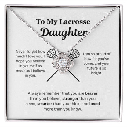 EllePendants To My Lacrosse Daughter Necklace, Father Daughter Necklace, Mother Daughter Necklace, Daughter Birthday, Heart Jewelry, Gold Jewelry, Love Knot, Message Card Necklace