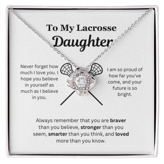 EllePendants To My Lacrosse Daughter Necklace, Father Daughter Necklace, Mother Daughter Necklace, Daughter Birthday, Heart Jewelry, Gold Jewelry, Love Knot, Message Card Necklace