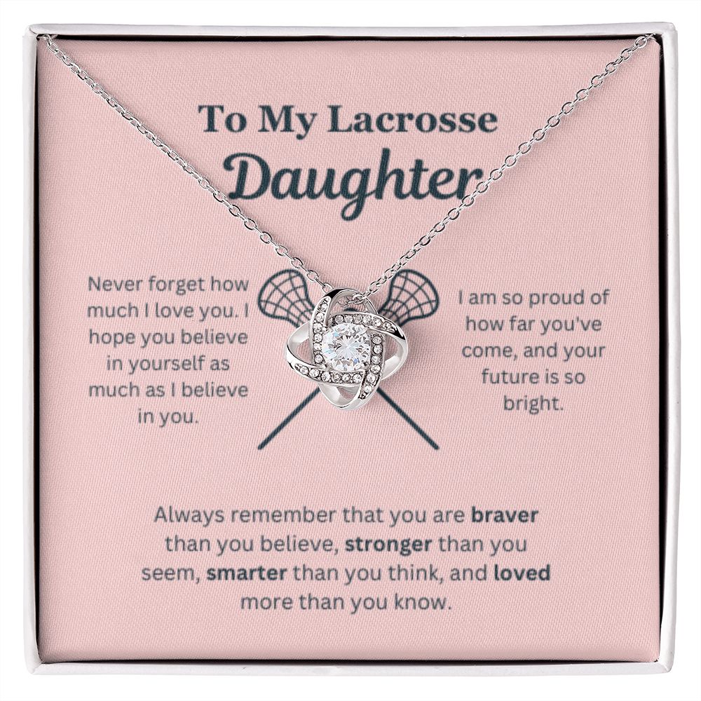 EllePendants To My Lacrosse Daughter Necklace, Father Daughter Necklace, Mother Daughter Necklace, Daughter Birthday, Heart Jewelry, Gold Jewelry, Love Knot, Message Card Necklace