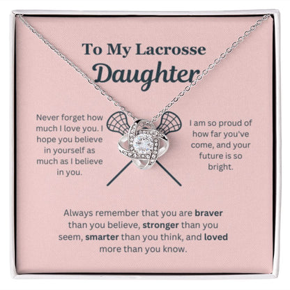 EllePendants To My Lacrosse Daughter Necklace, Father Daughter Necklace, Mother Daughter Necklace, Daughter Birthday, Heart Jewelry, Gold Jewelry, Love Knot, Message Card Necklace