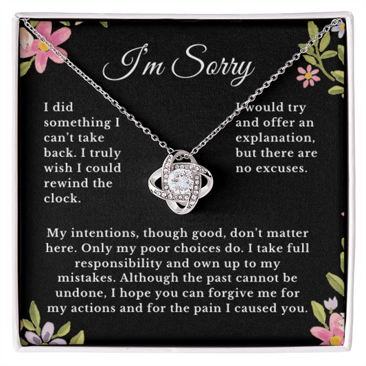 Apology Gift Necklace Message, I'm Sorry Card with Jewelry Love Knot