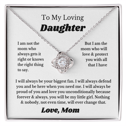 Gift For Daughter, Sterling Silver Daughter Necklace, Love Knot Pendant, Adjustable Chain, From Mom