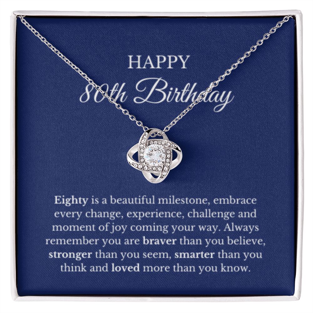 80th Birthday Necklace, Birthday Love Knot Necklace, Birthday Gifts For Woman, Birthday Card, Pendant Necklace